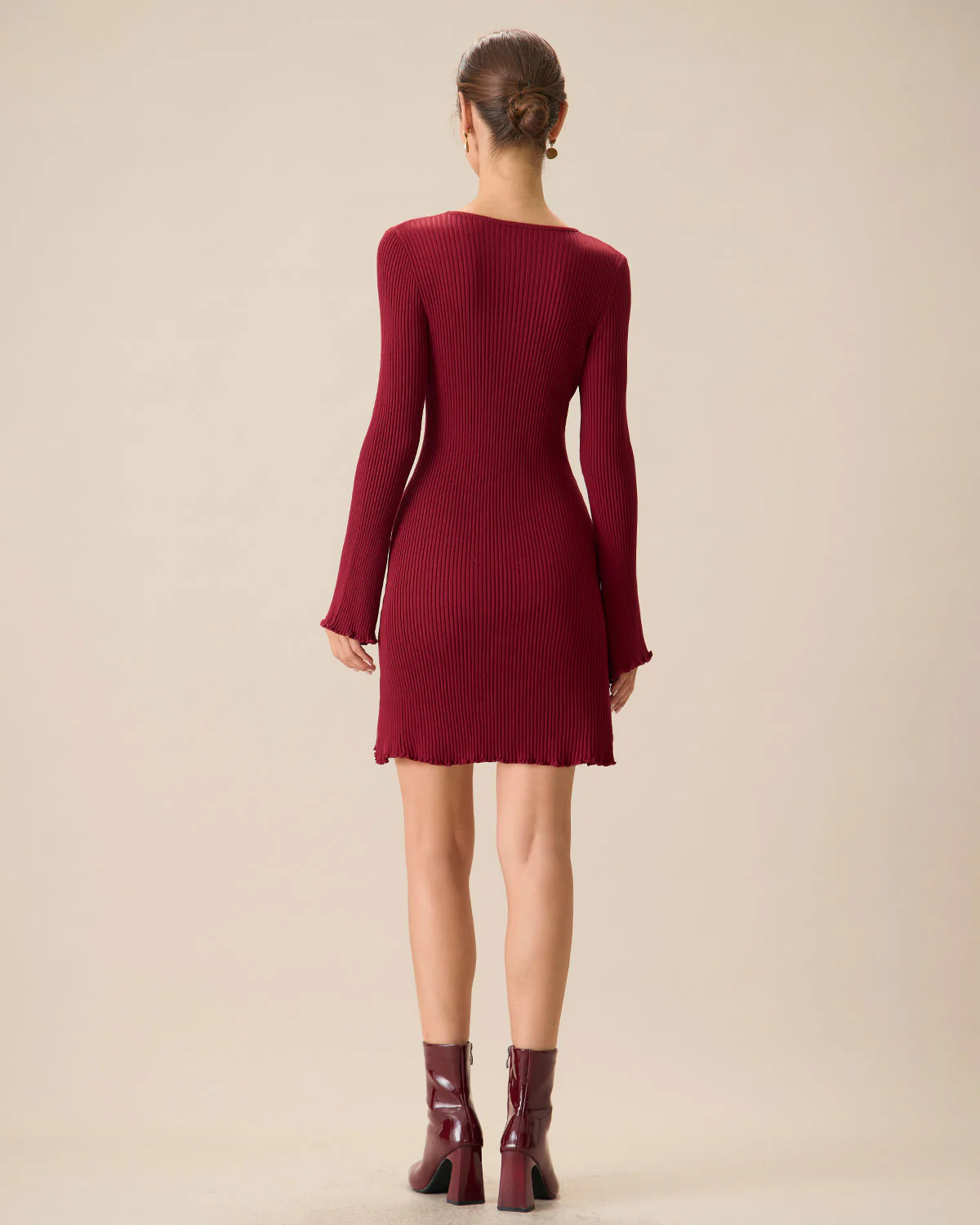 Women's Red Bell Sleeve Bodycon Sweater Dress - Image 5