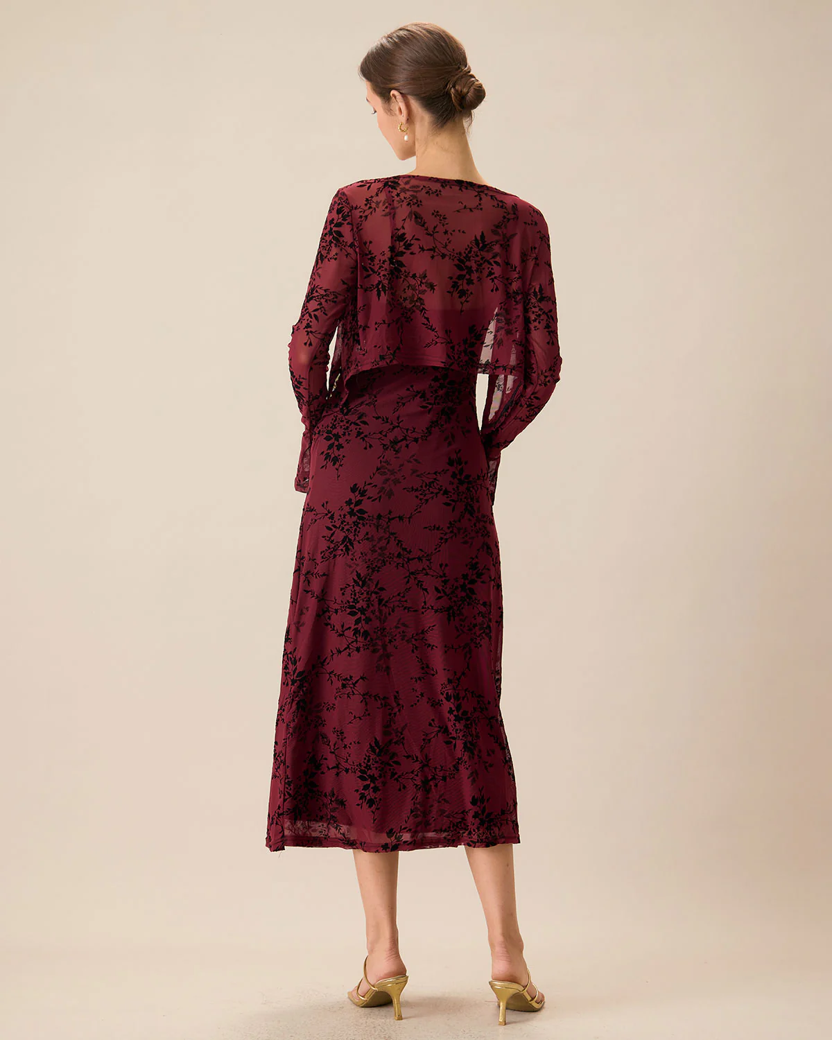 Red Floral Bodycon Slip Midi Dress - Image 5