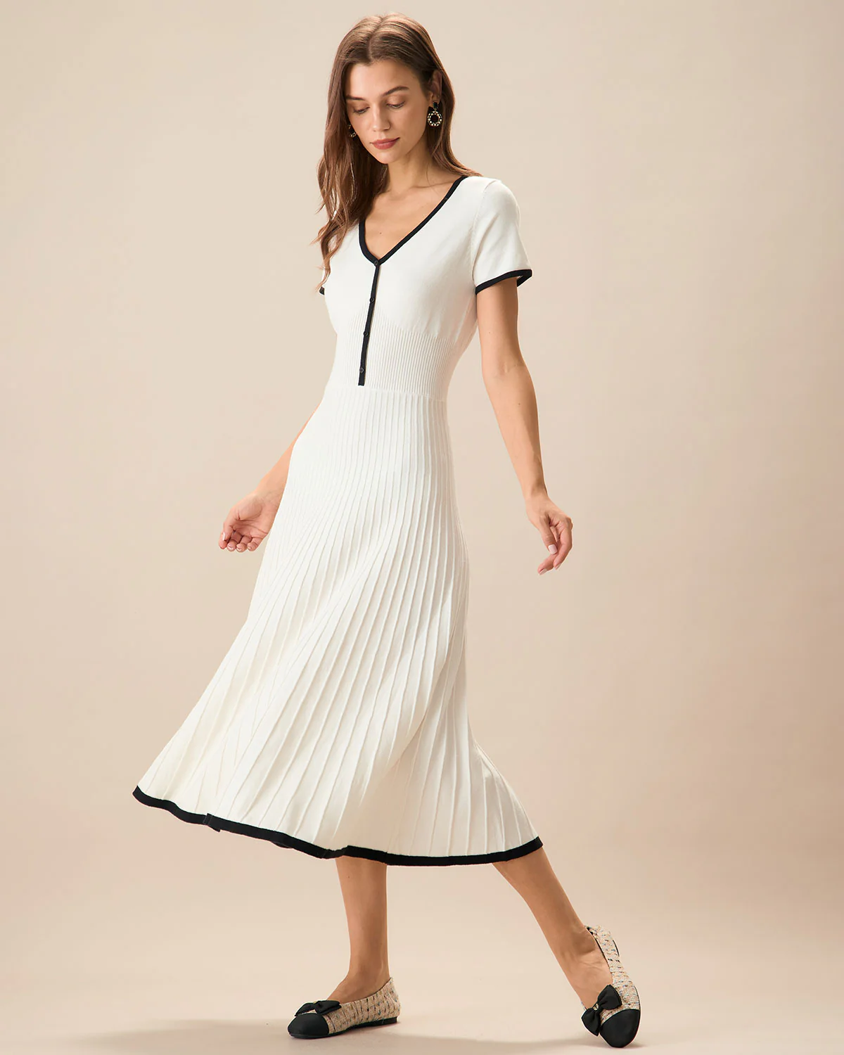 Women's White Contrasting Sweater Midi Dress - Image 3