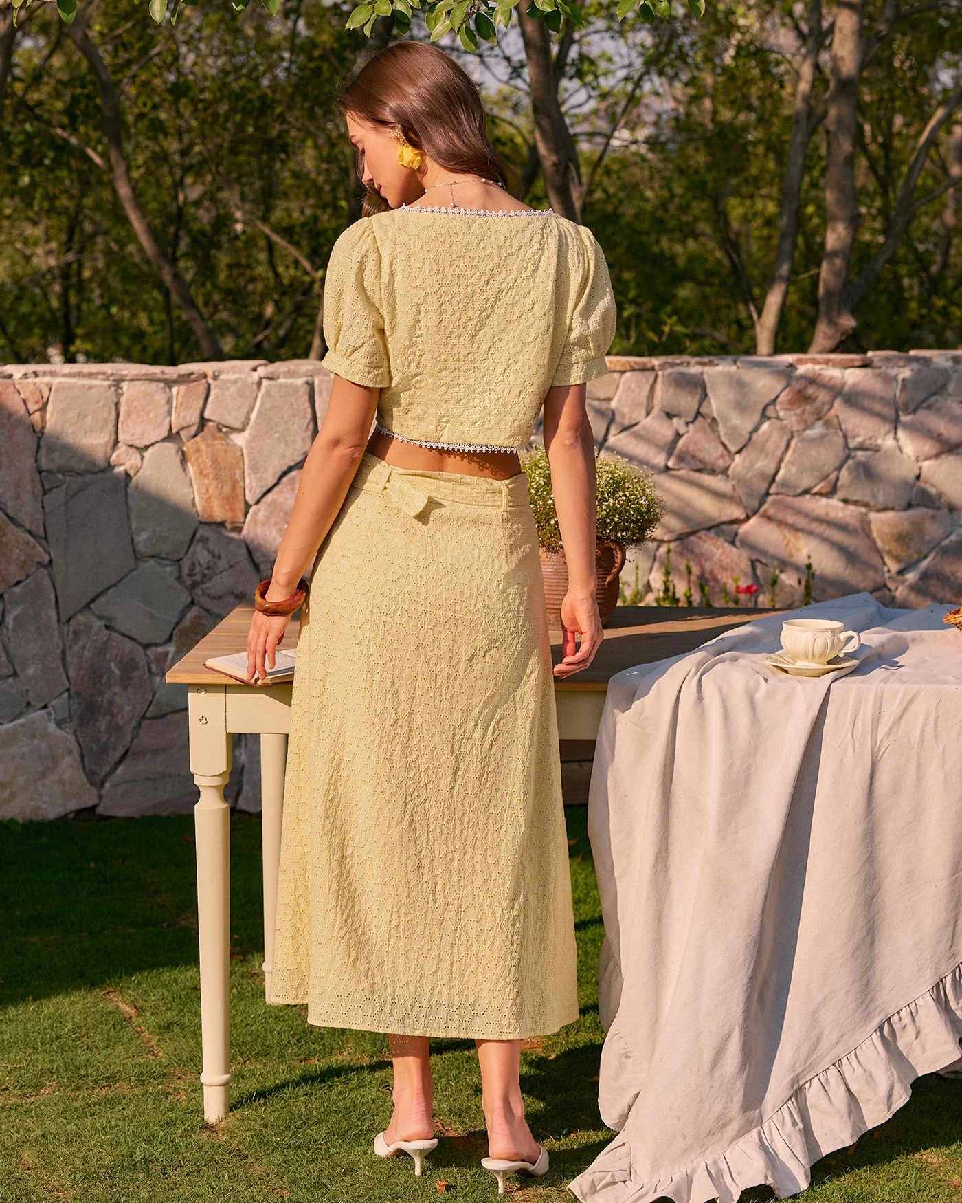 Yellow Embroidery Button Midi Skirt - Image 8
