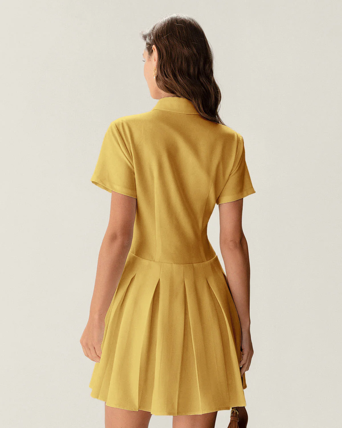Yellow Button Pleated Mini Dress - Image 5