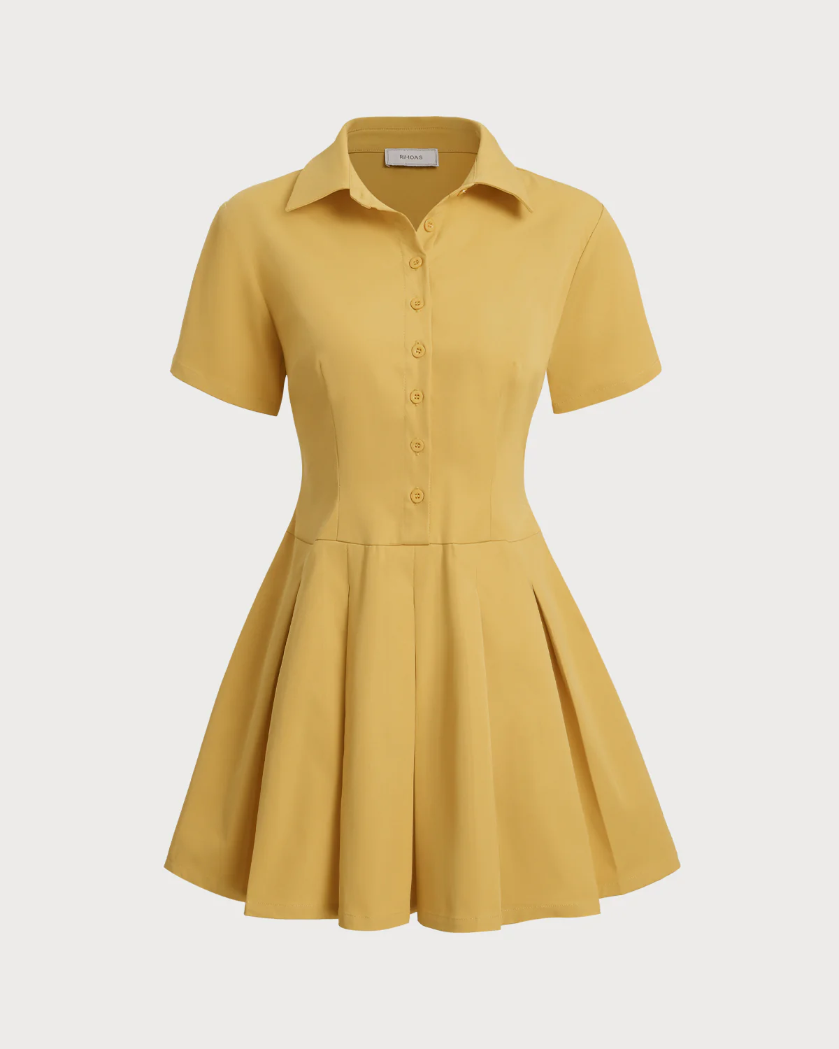 Yellow Button Pleated Mini Dress - Image 7