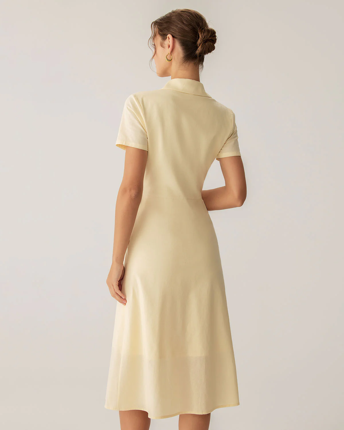 Yellow Button Short Sleeve Midi Dress - Image 4