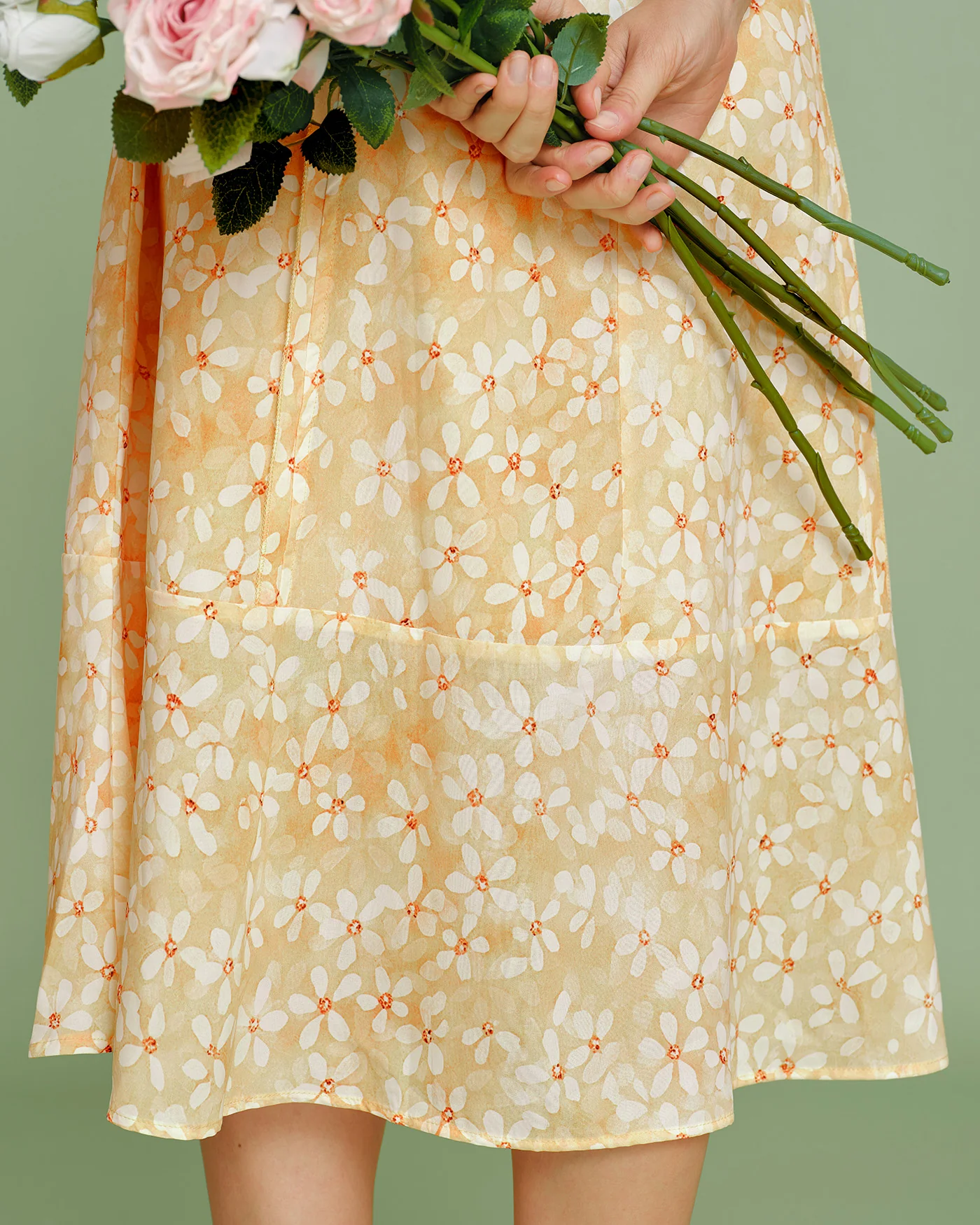 Yellow Cap Sleeve Floral Midi Dress - Image 7