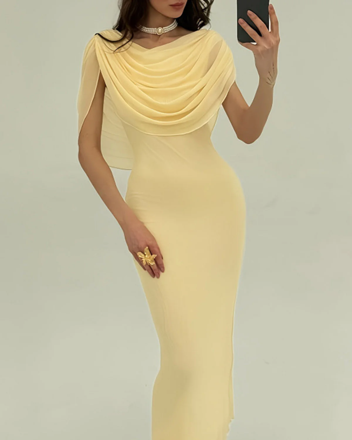 Yellow Cowl Neck Sleeveless Maxi Dress - Image 3