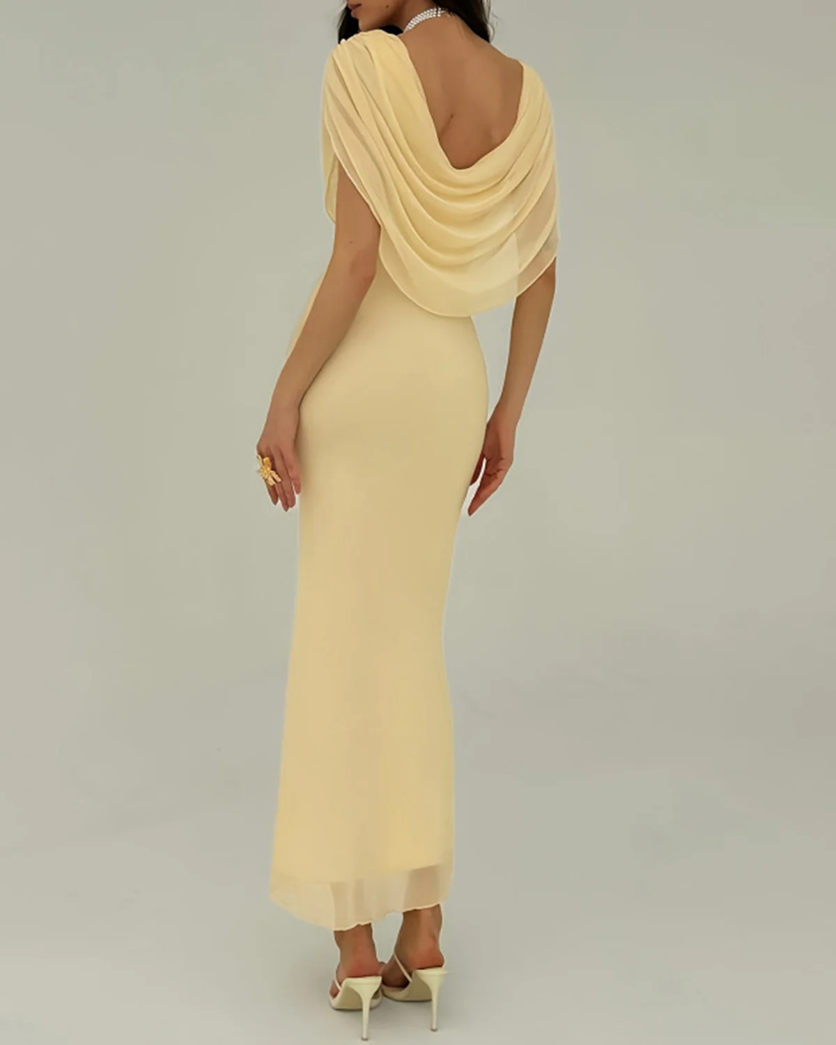 Yellow Cowl Neck Sleeveless Maxi Dress - Image 4