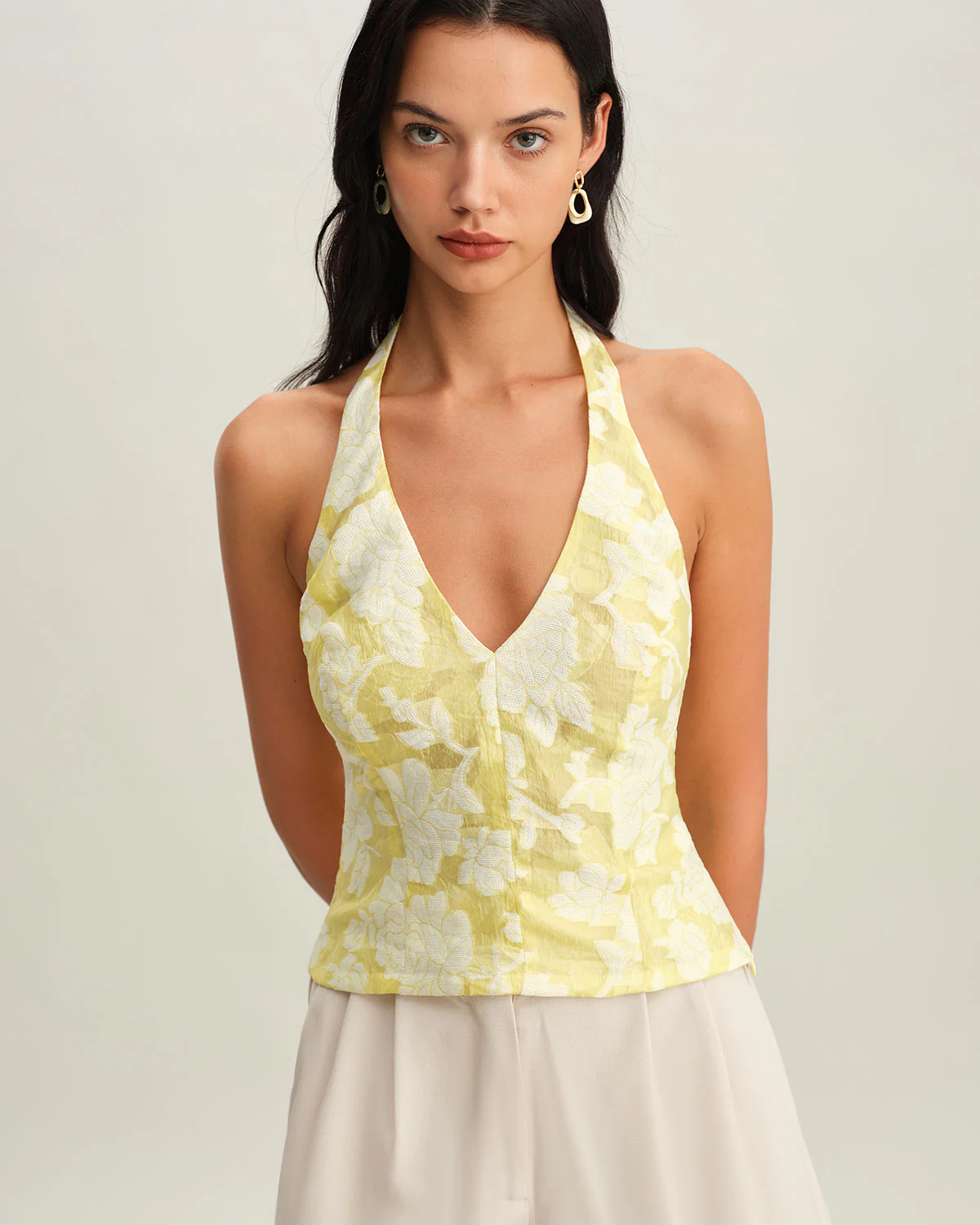 Yellow Floral Halter Top - Image 3