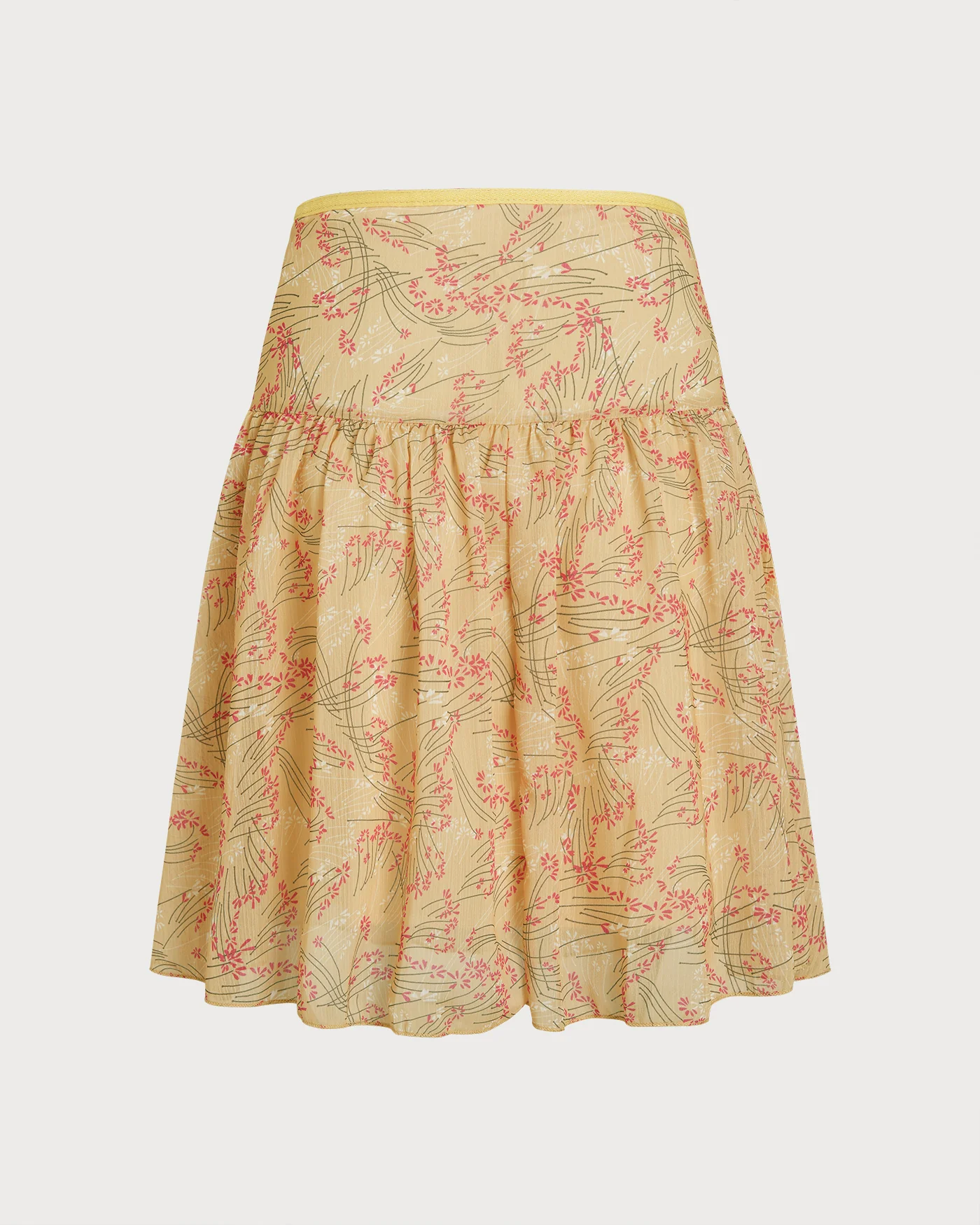 Yellow Floral Splicing Mini Skirt - Image 2