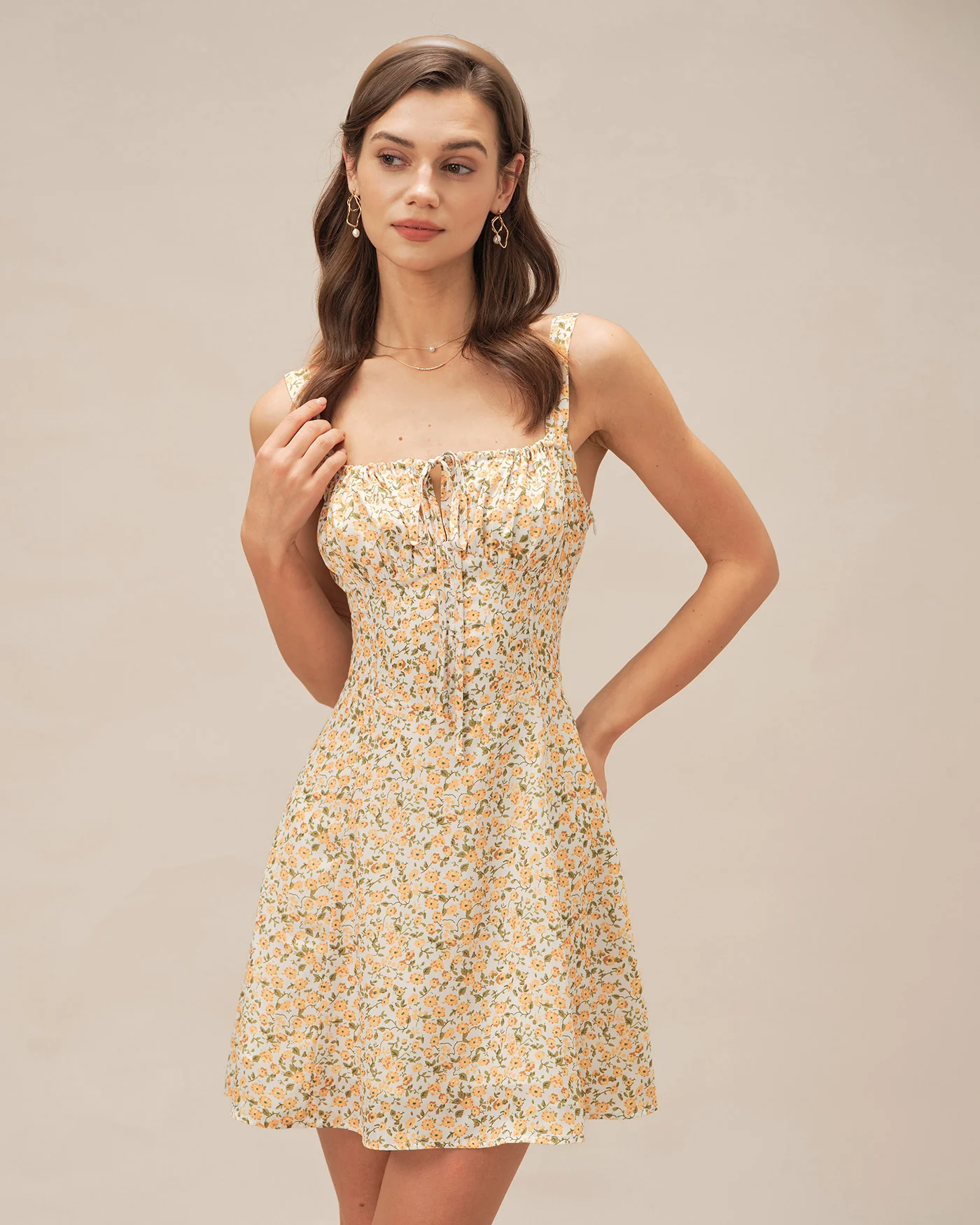 Yellow Floral Strap Mini Dress - Image 3