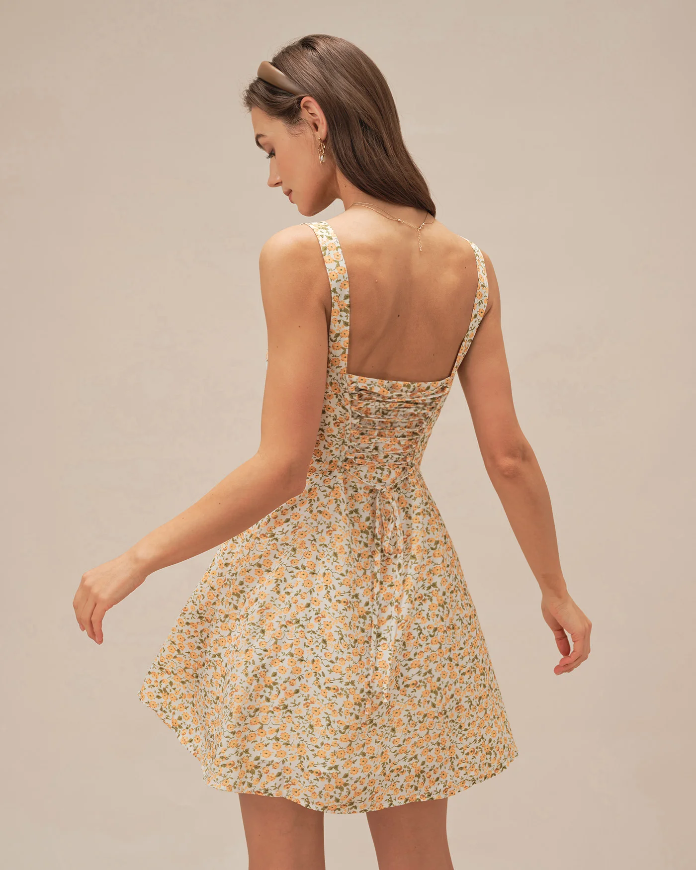 Yellow Floral Strap Mini Dress - Image 4