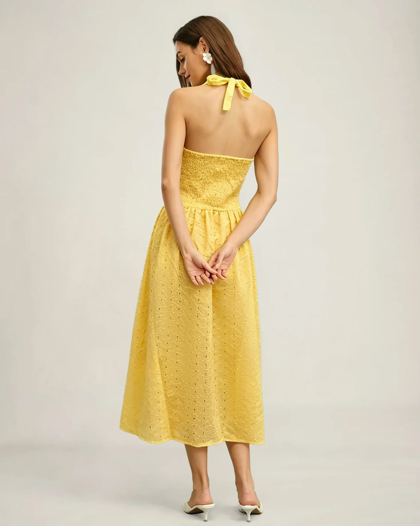 Yellow Halter Cut Out Textured Maxi Dress - Image 4
