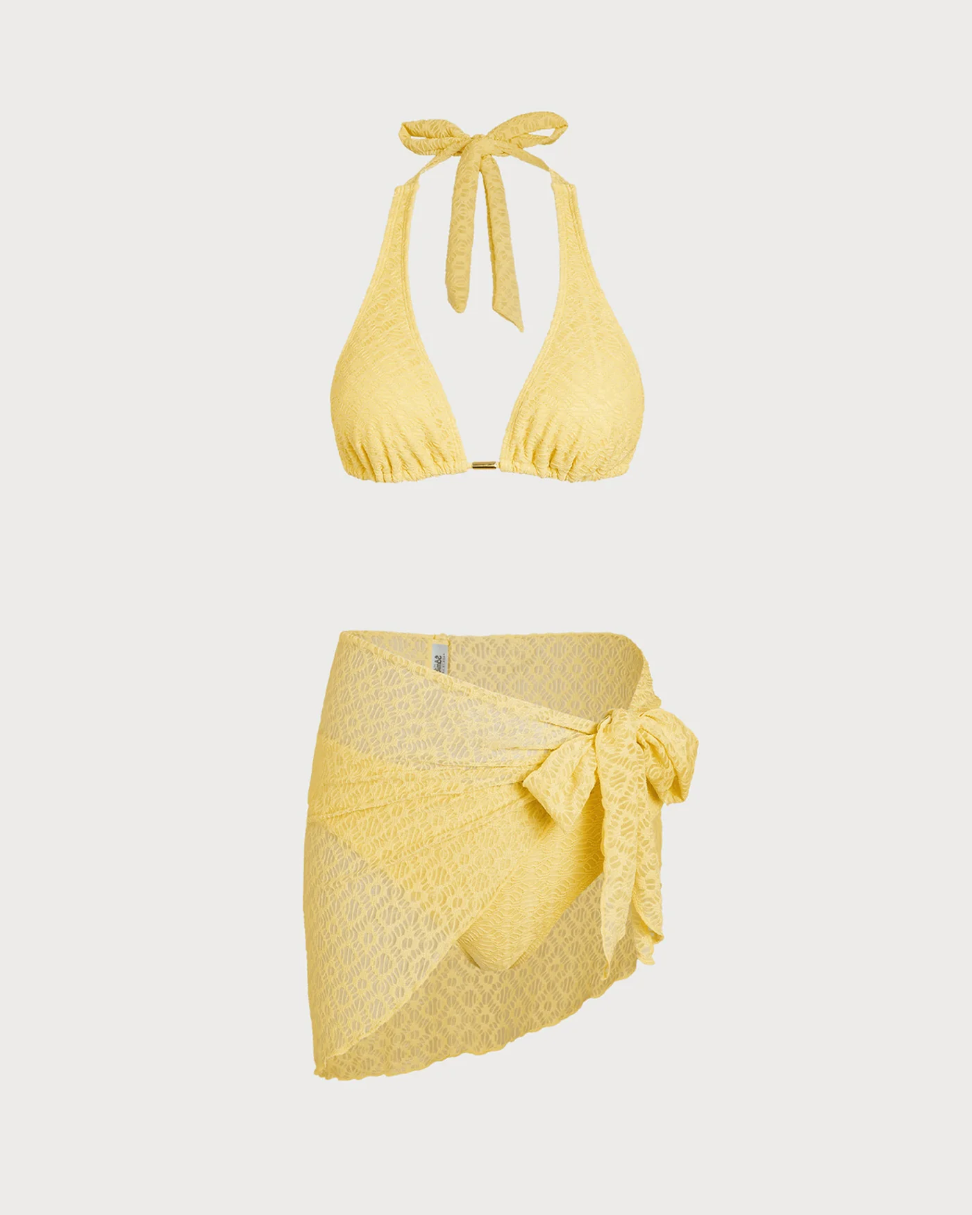 Yellow Jacquard Textured Bikini Set - Image 2
