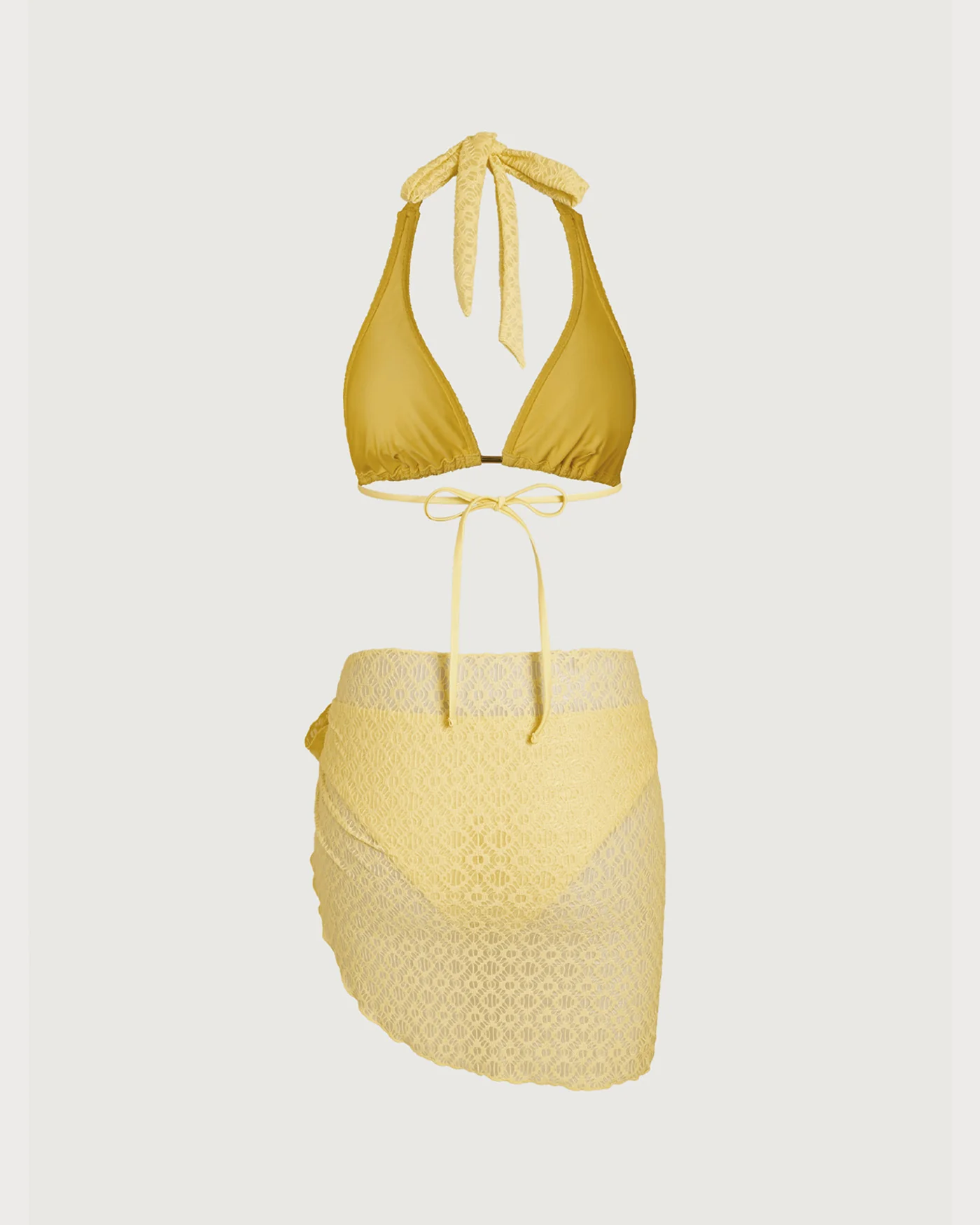 Yellow Jacquard Textured Bikini Set - Image 3