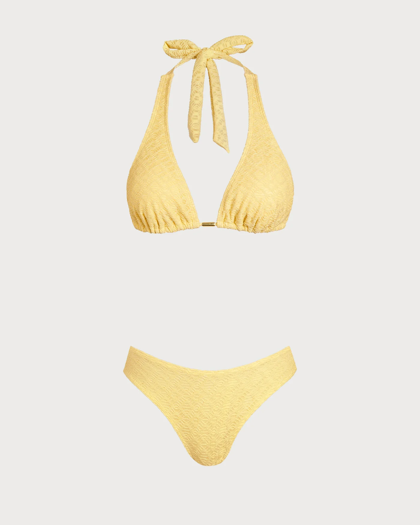 Yellow Jacquard Textured Bikini Set - Image 4