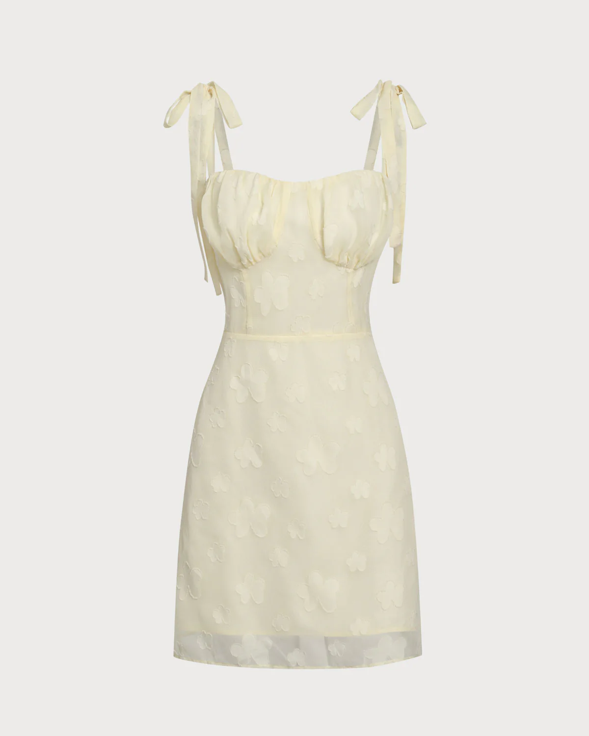 Yellow Jacquard Tie Strap Mini Dress - Image 4