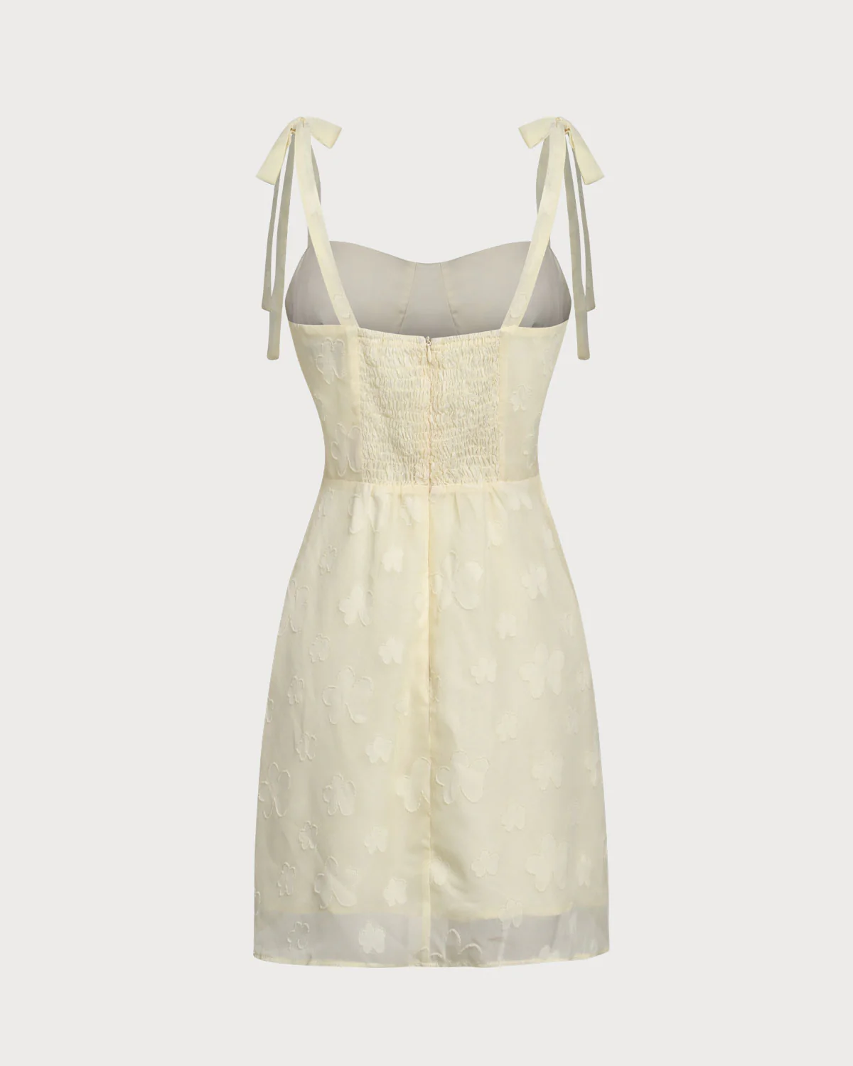 Yellow Jacquard Tie Strap Mini Dress - Image 5