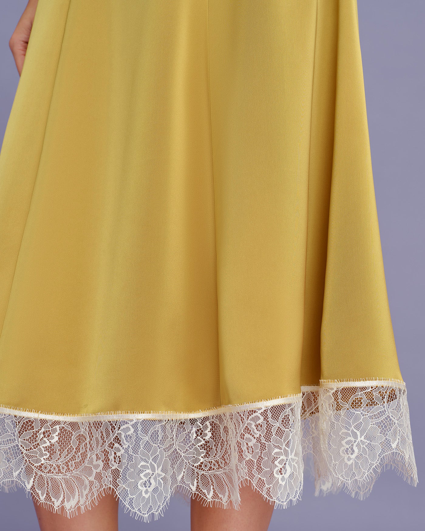 Yellow Lace Satin Midi Skirt - Image 4