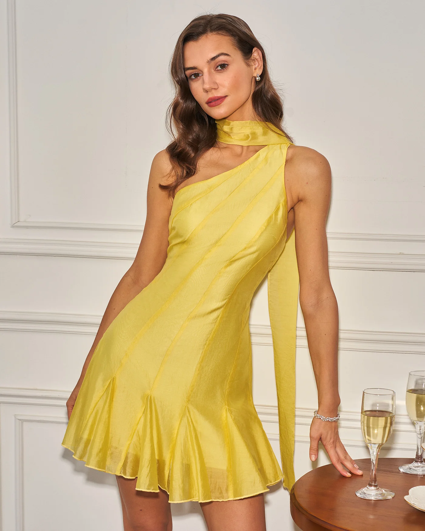 Yellow One Shoulder Mini Dress - Image 5