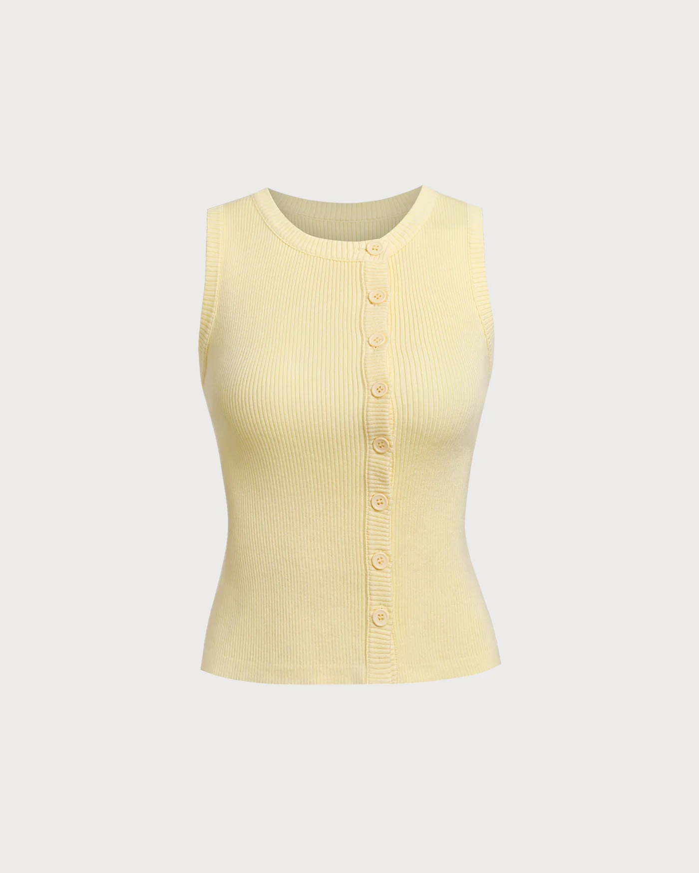 Yellow Round Neck Button Knit Vest - Image 5