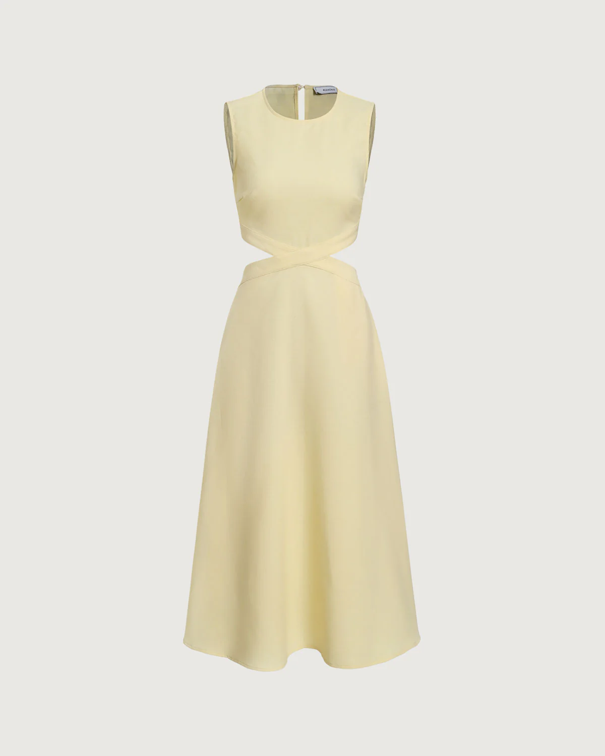 Yellow Round Neck Cut-Out Midi Dress - Image 6