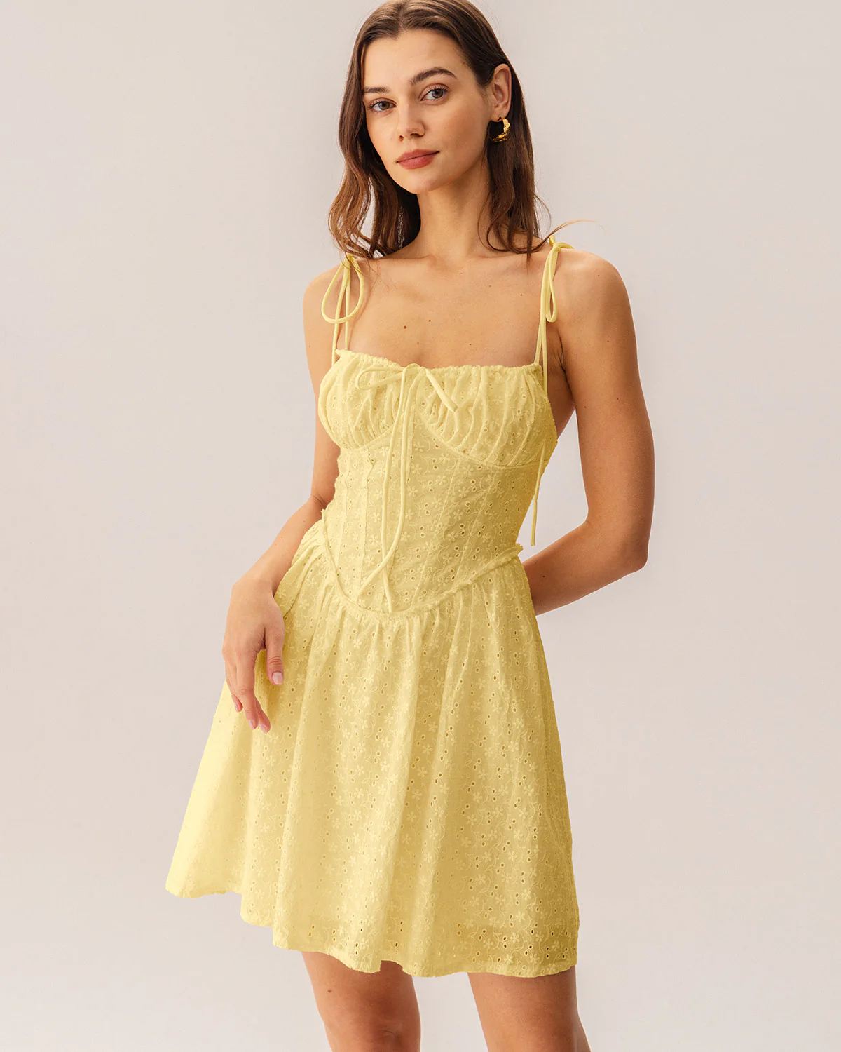 Yellow Ruched Corset Slip Mini Dress - Image 2
