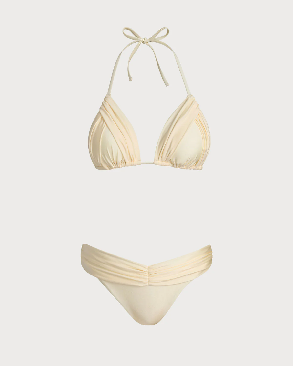 Yellow Ruched Halter Bikini Set - Image 2