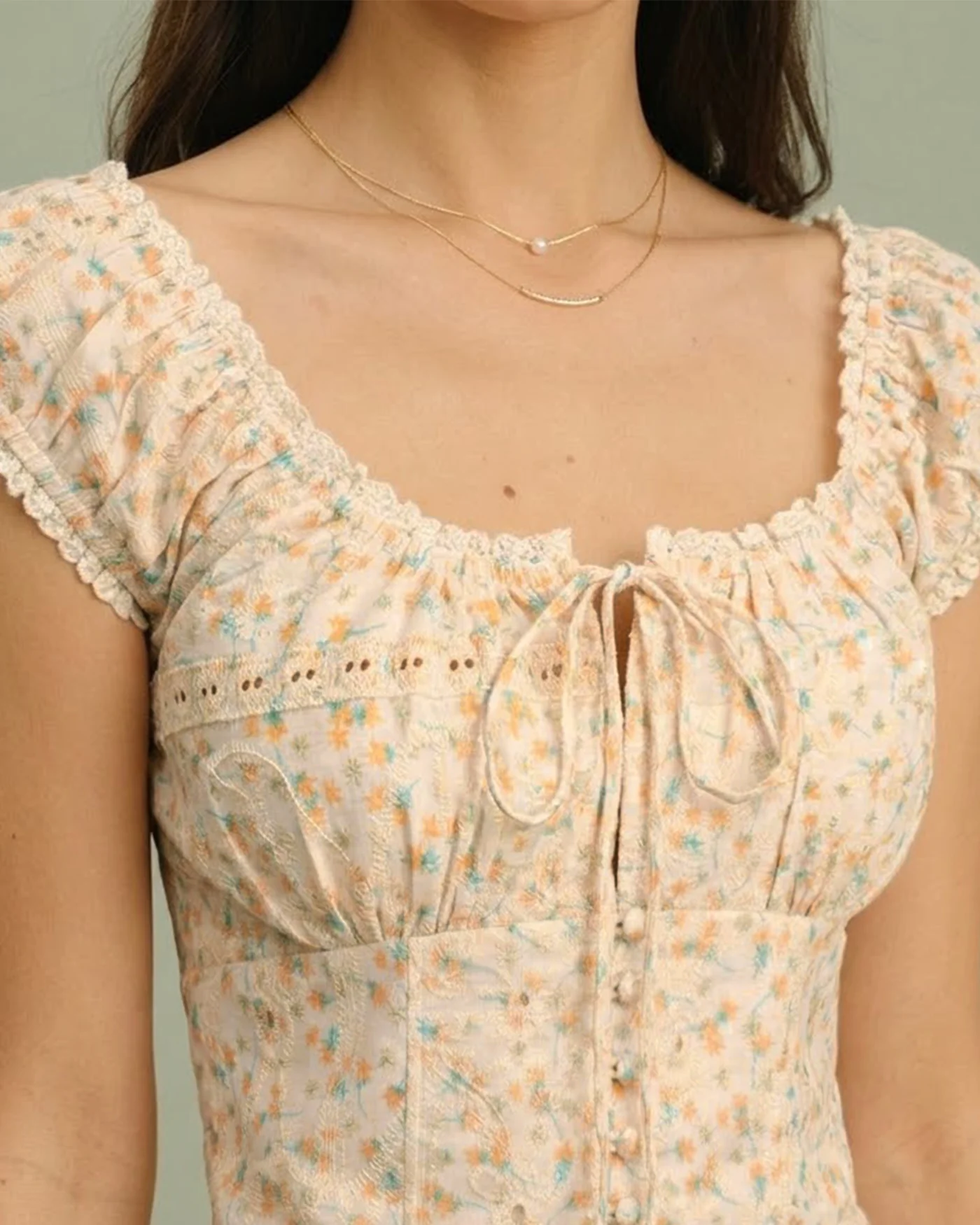 Yellow Square Neck Floral Blouse - Image 2