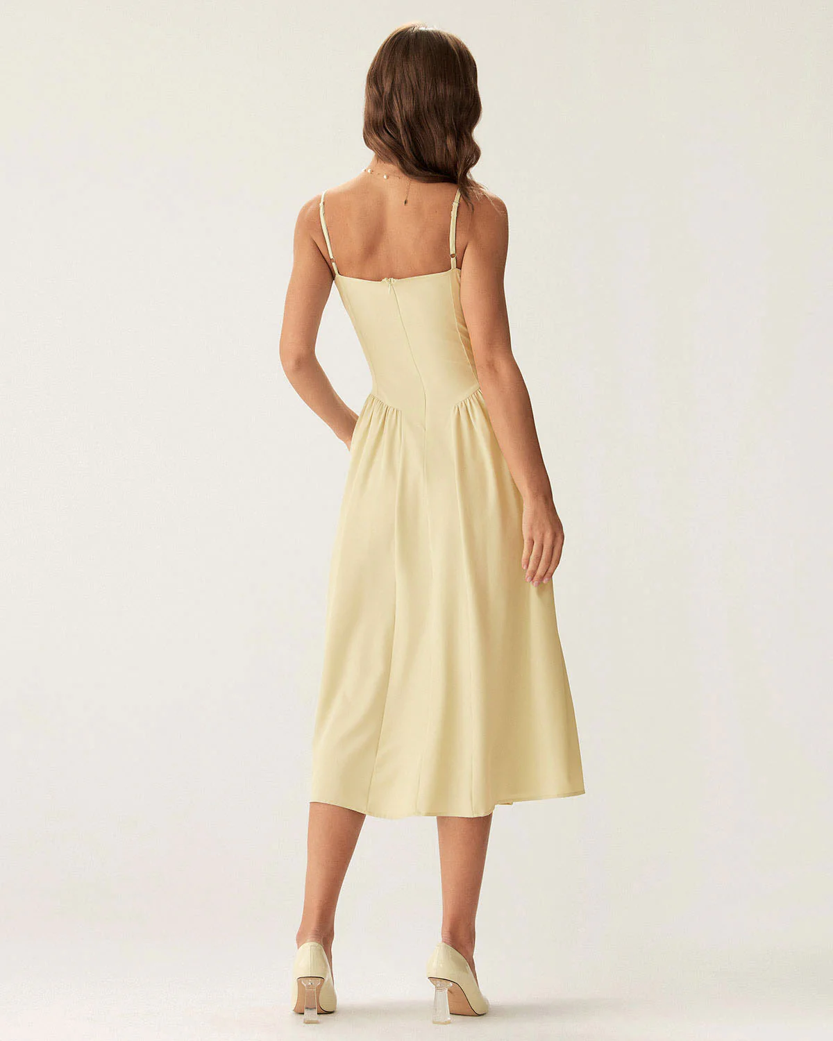 Yellow Square Neck Pocket Slip Midi Dress - Image 5