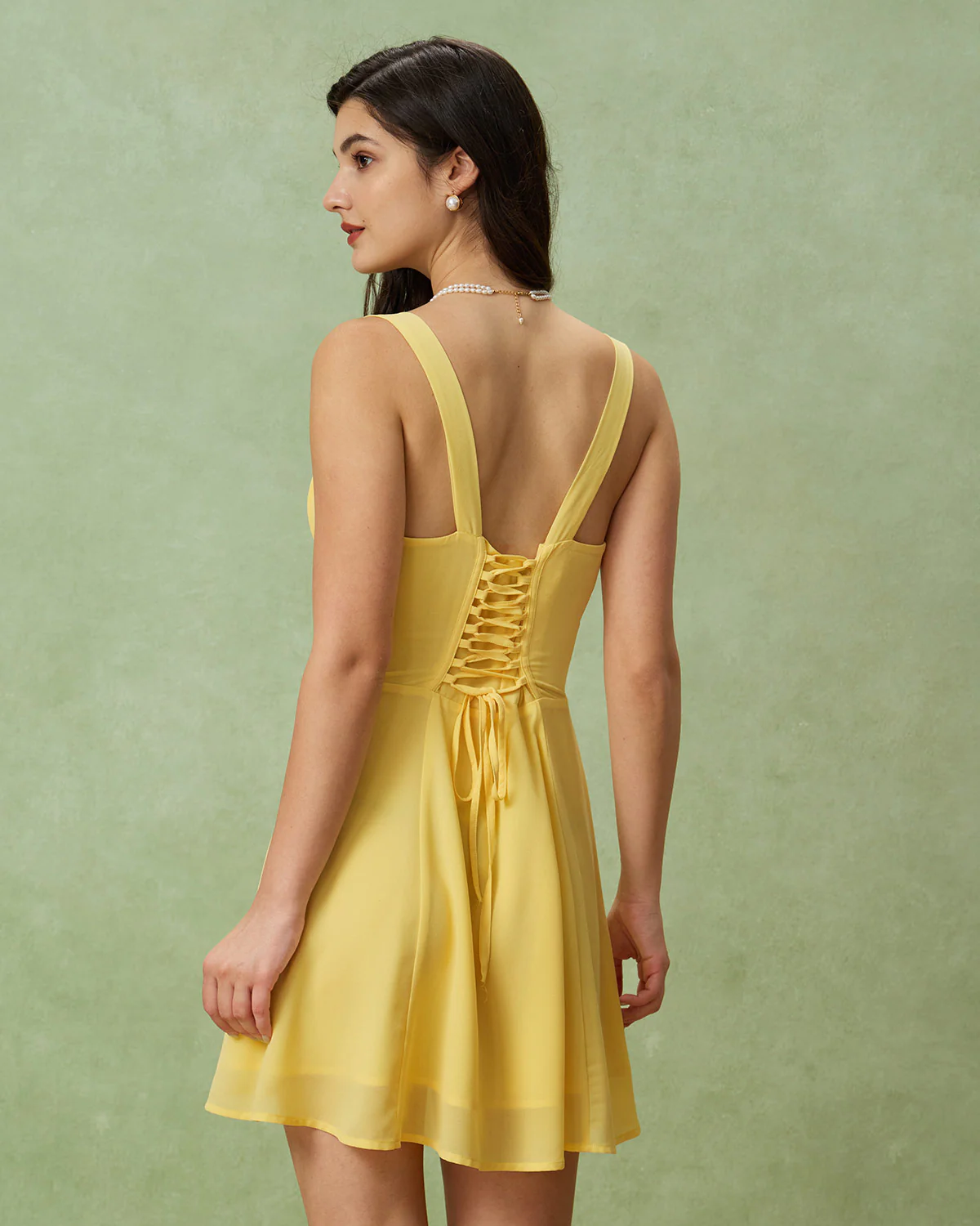 Yellow Square Neck Ruched Mini Dress - Image 4