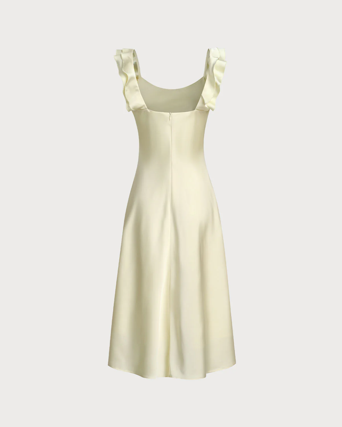 Yellow Square Neck Ruffle Satin Midi Dress - Image 8