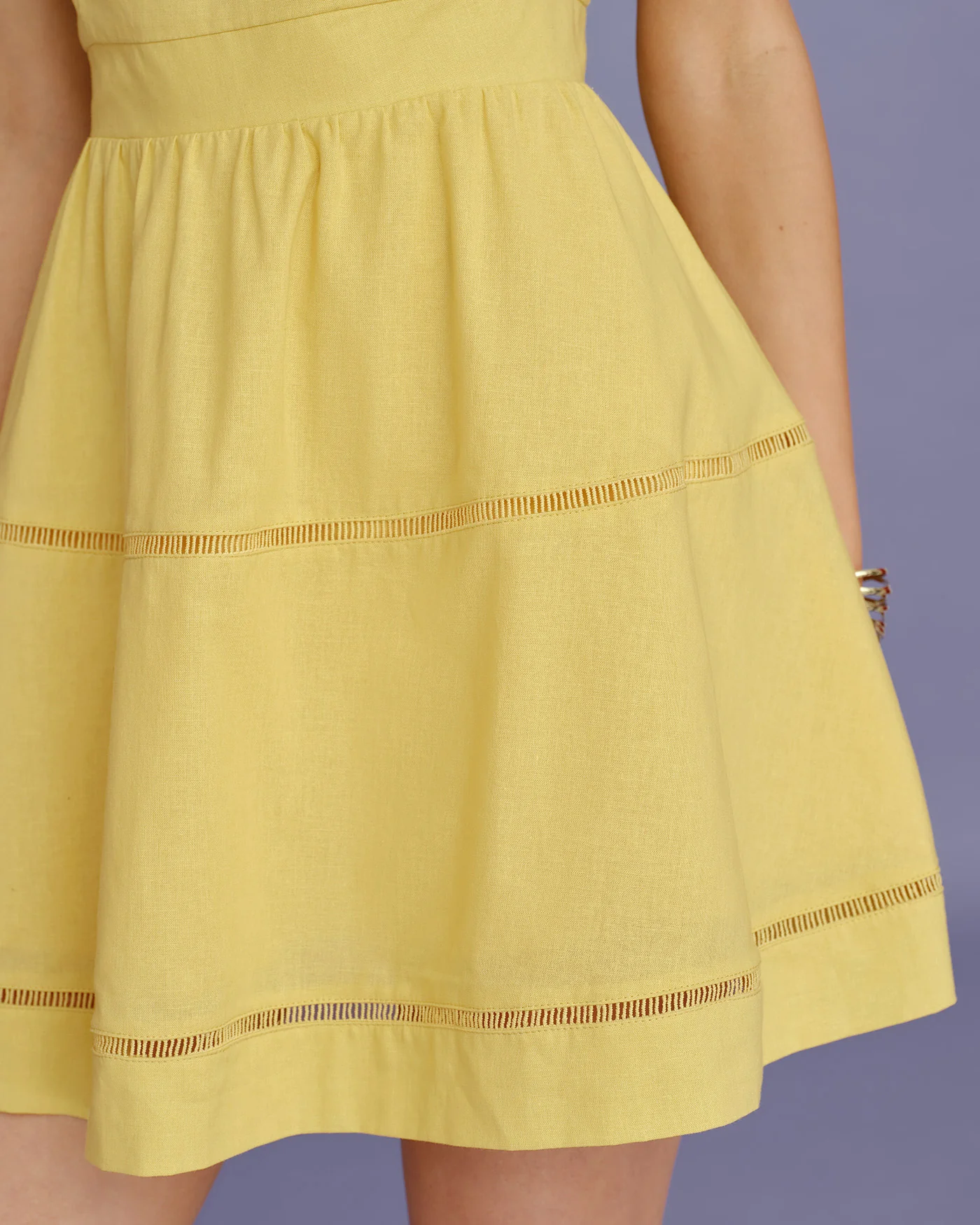 Yellow Square Neck Shirred Mini Dress - Image 3