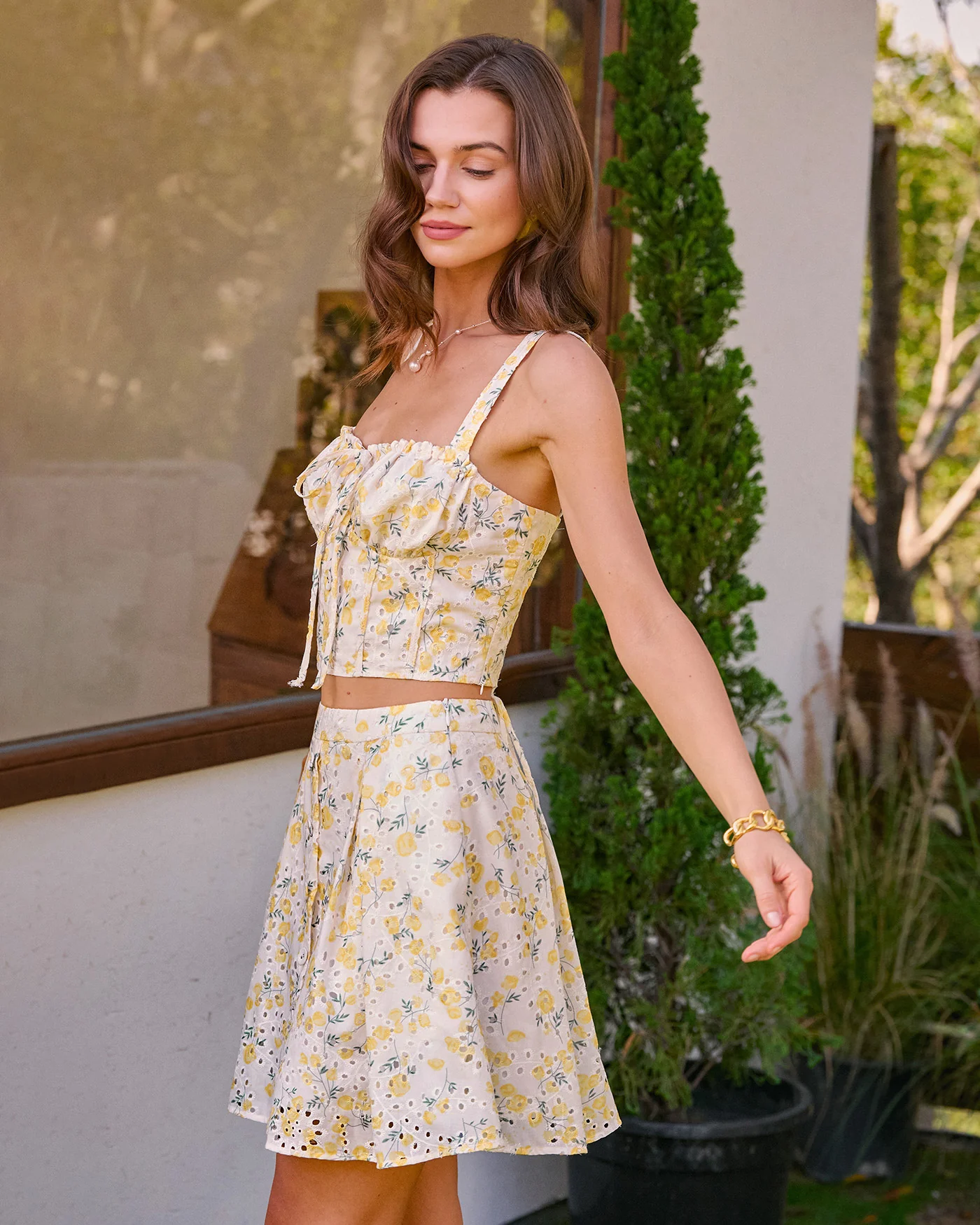 Yellow Sweetheart Neck Embroidery Cami Top - Image 7
