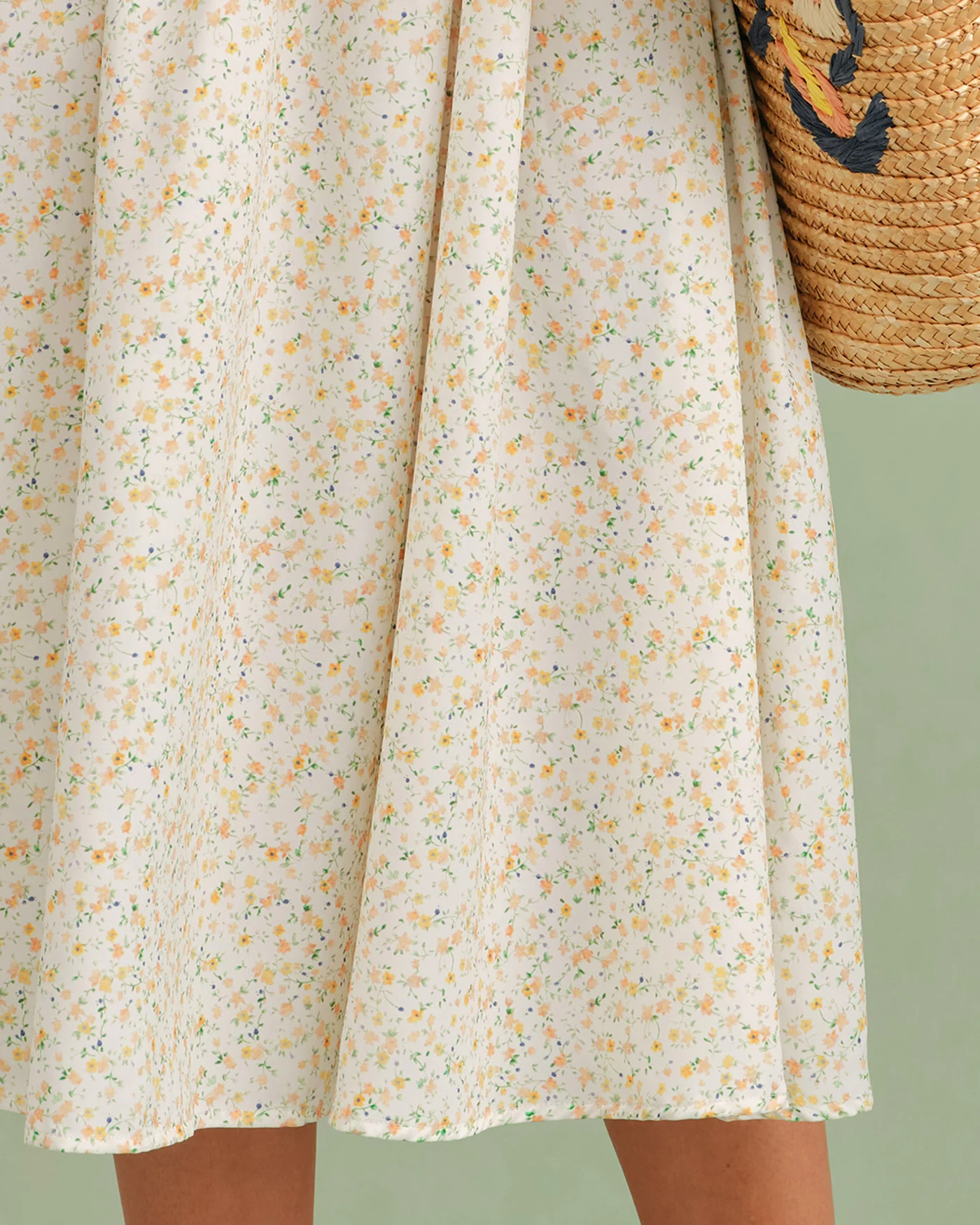 Yellow Sweetheart Neck Floral Slip Midi Dress - Image 6