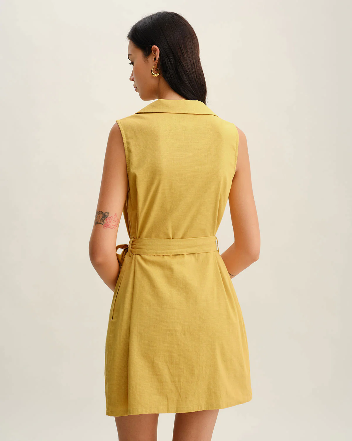 Yellow Tie Waist Sleeveless Mini Dress - Image 5