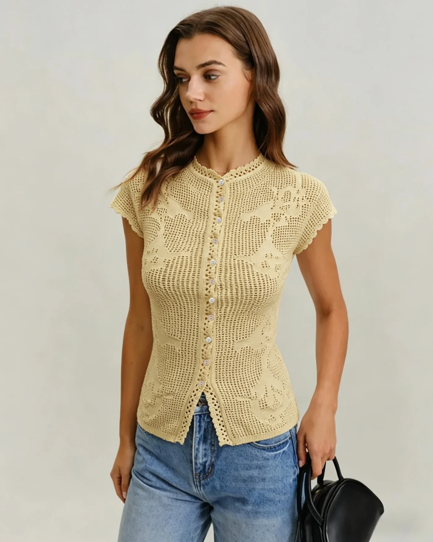 Yellow Turtle See Through Knit Cardigan - Image 2