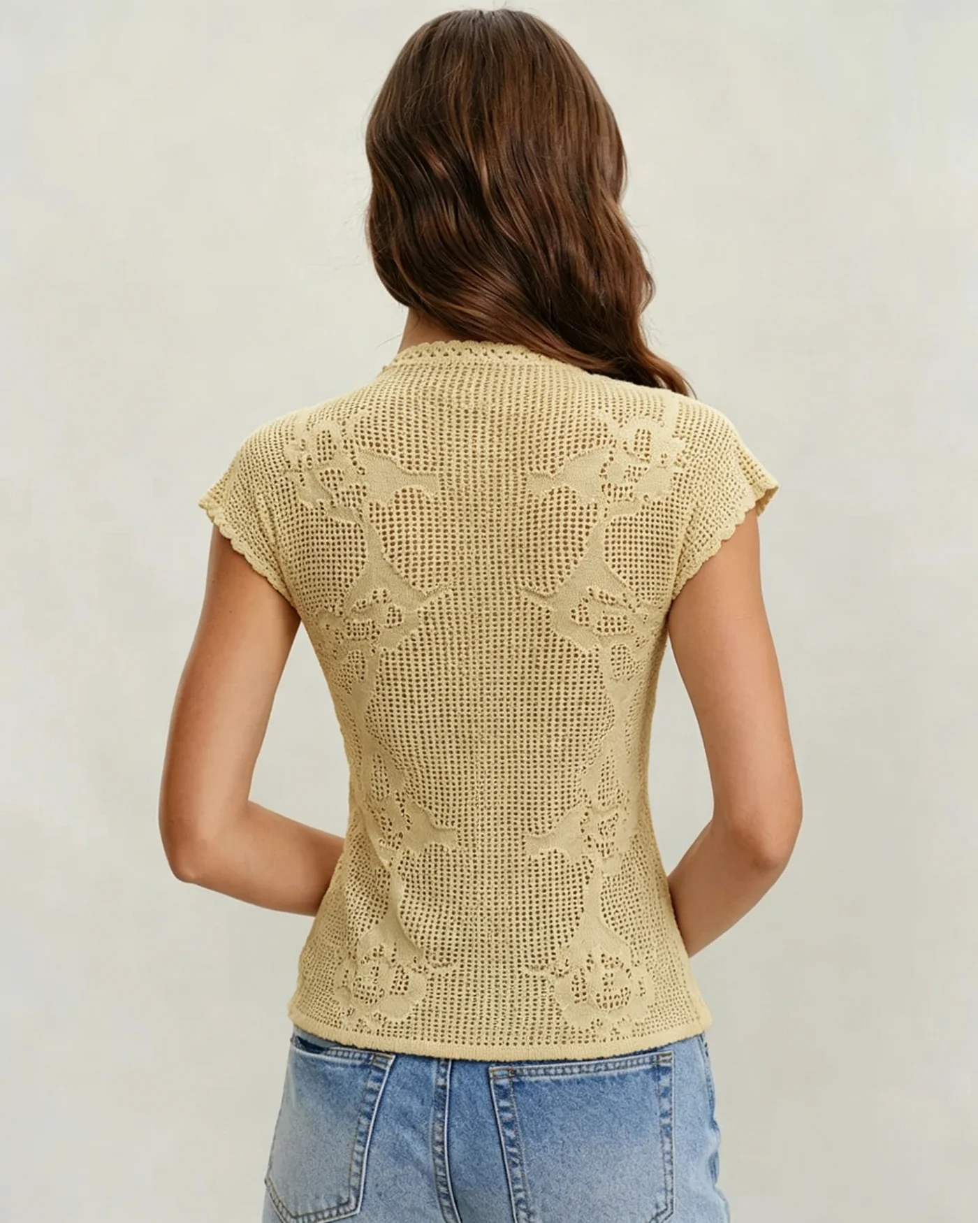 Yellow Turtle See Through Knit Cardigan - Image 4
