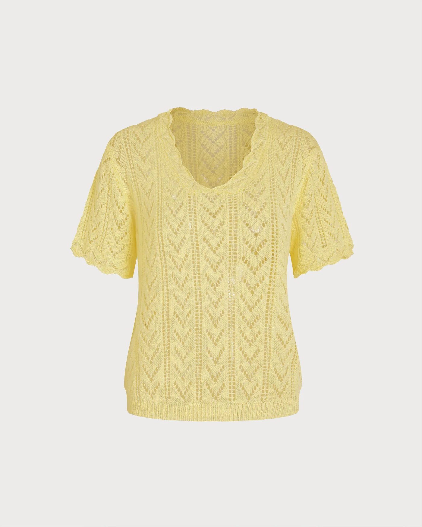 Yellow V Neck Cut Out Textured Sweater - Image 3