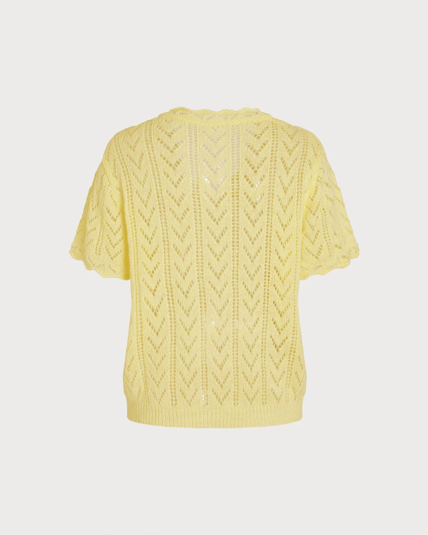 Yellow V Neck Cut Out Textured Sweater - Image 4