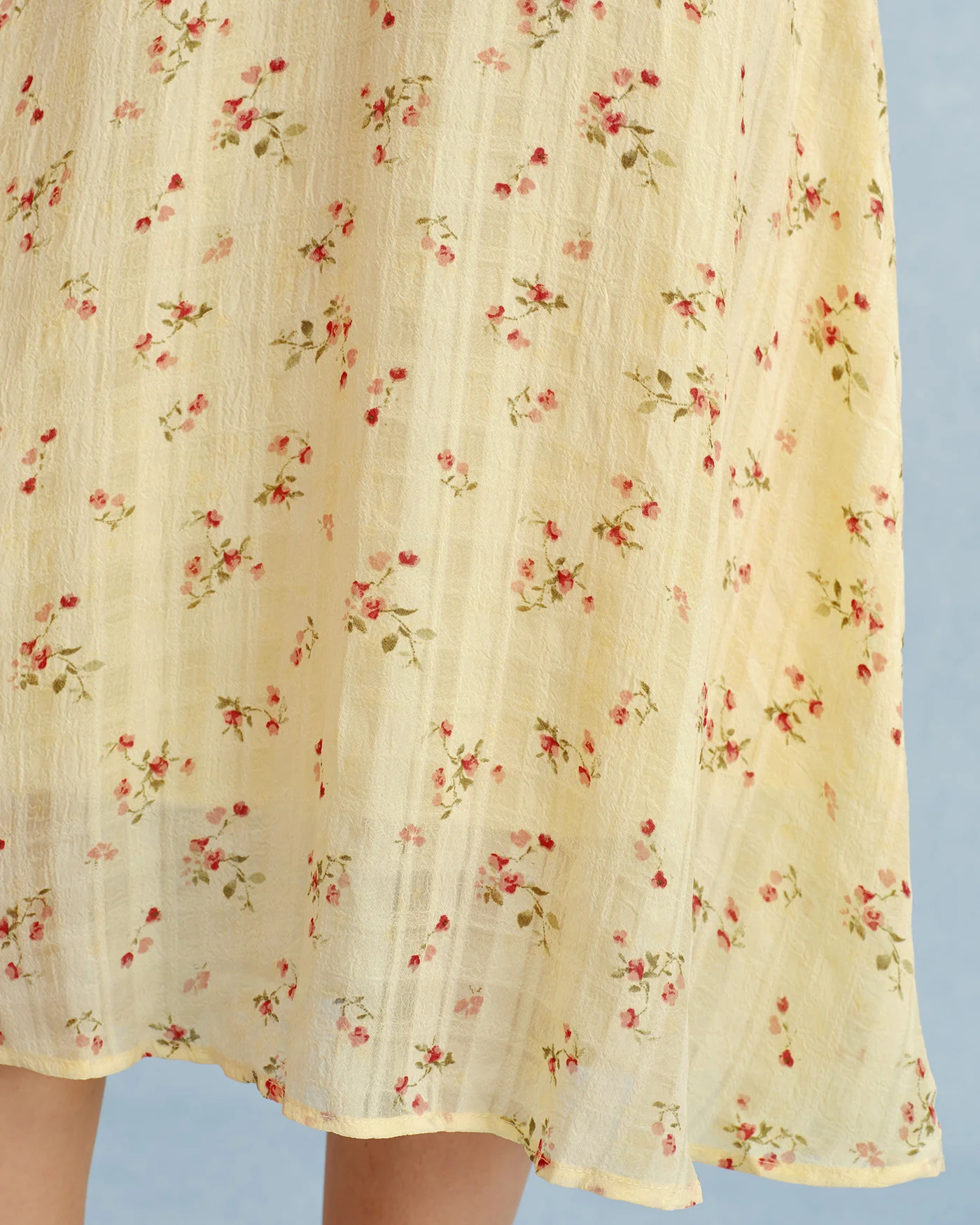 Yellow V Neck Floral Tunic Midi Dress - Image 3